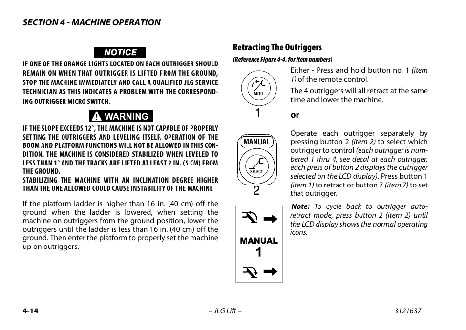 Retracting the outriggers -14, Retracting the outriggers | JLG X600AJ Operator Manual User Manual | Page 64 / 154