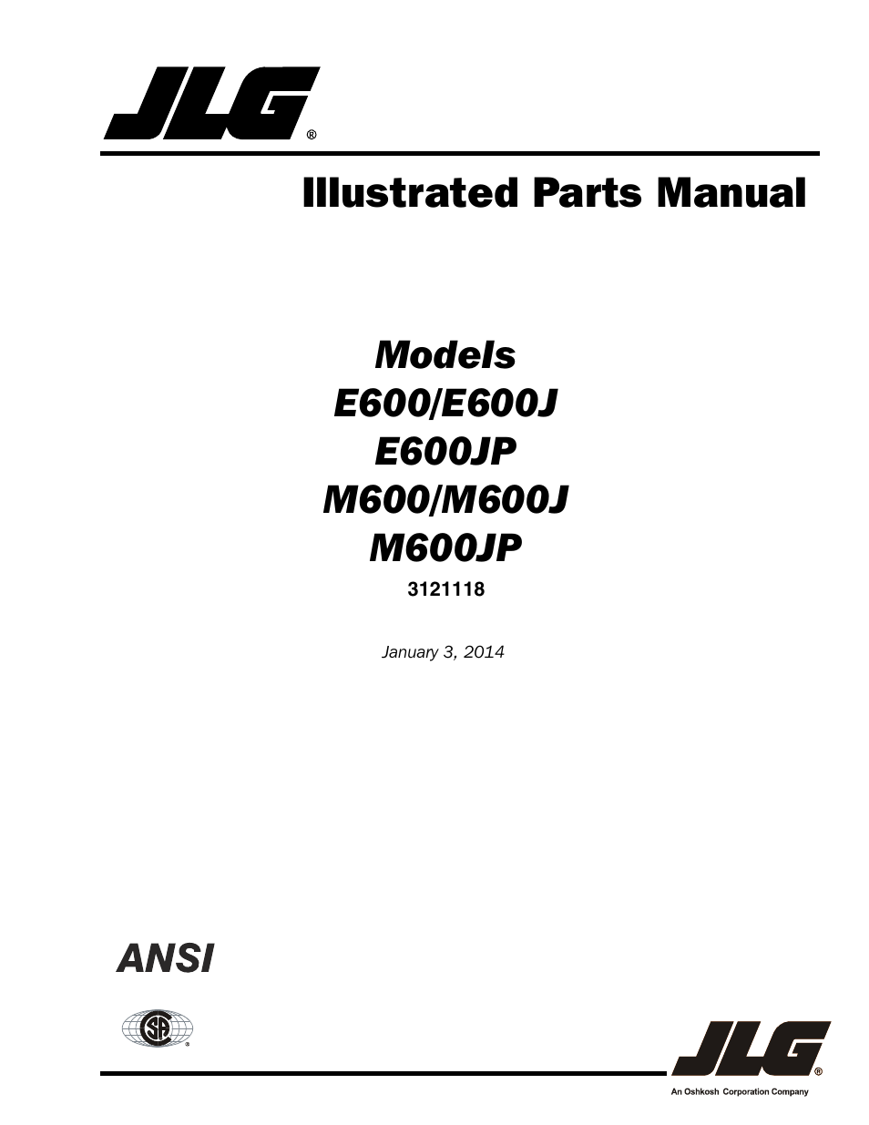 JLG M600 ANSI Parts Manual User Manual | 258 pages