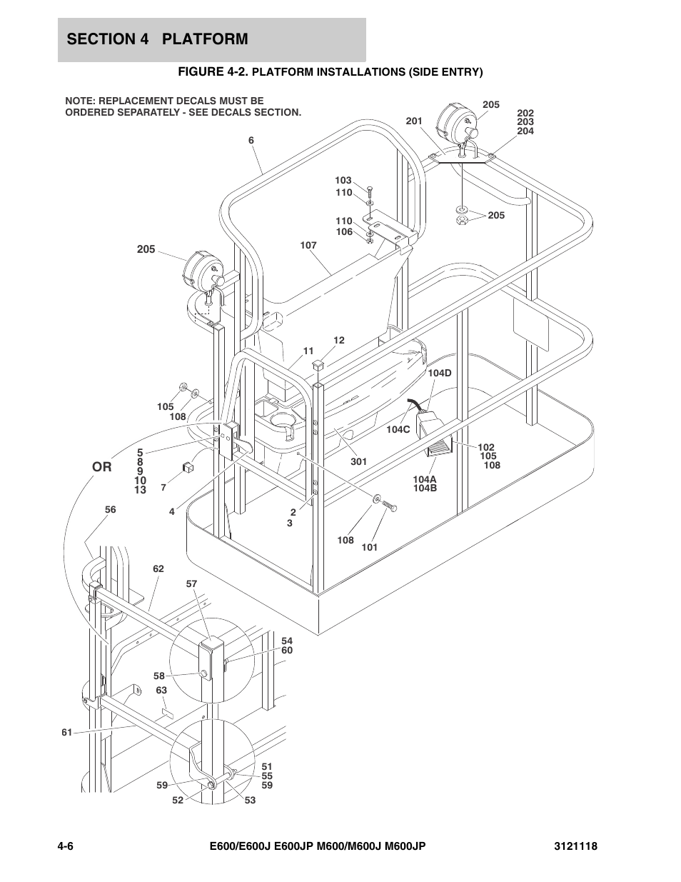 Figure 4-2. platform installations (side entry), Figure 4-2 | JLG M600 ANSI Parts Manual User Manual | Page 134 / 258
