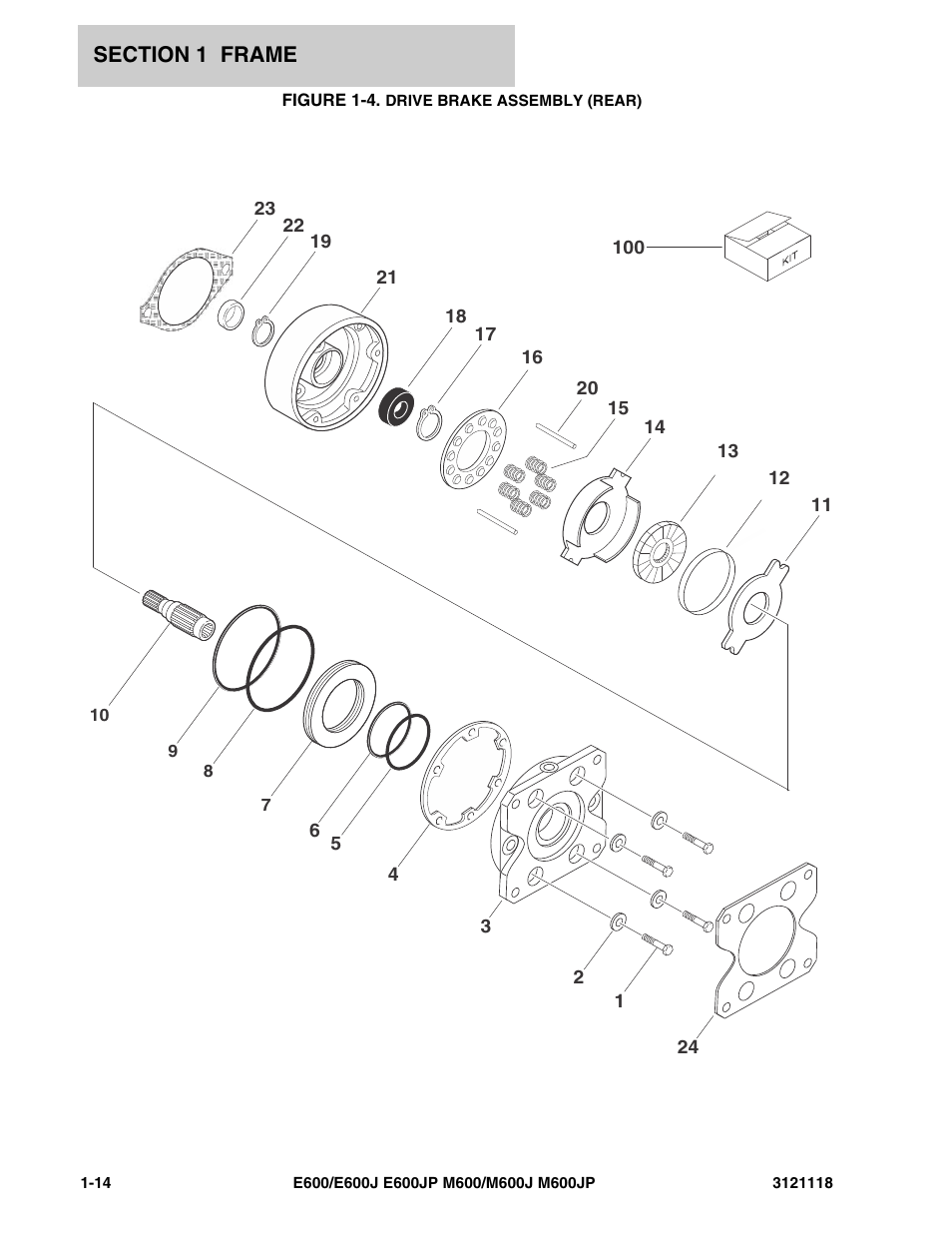 Figure 1-4. drive brake assembly (rear) | JLG M600 ANSI Parts Manual User Manual | Page 20 / 258