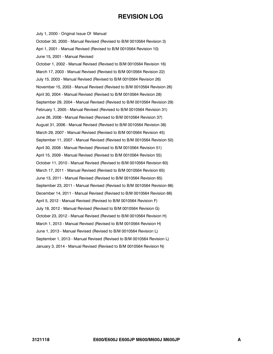 Revision log | JLG M600 ANSI Parts Manual User Manual | Page 3 / 258