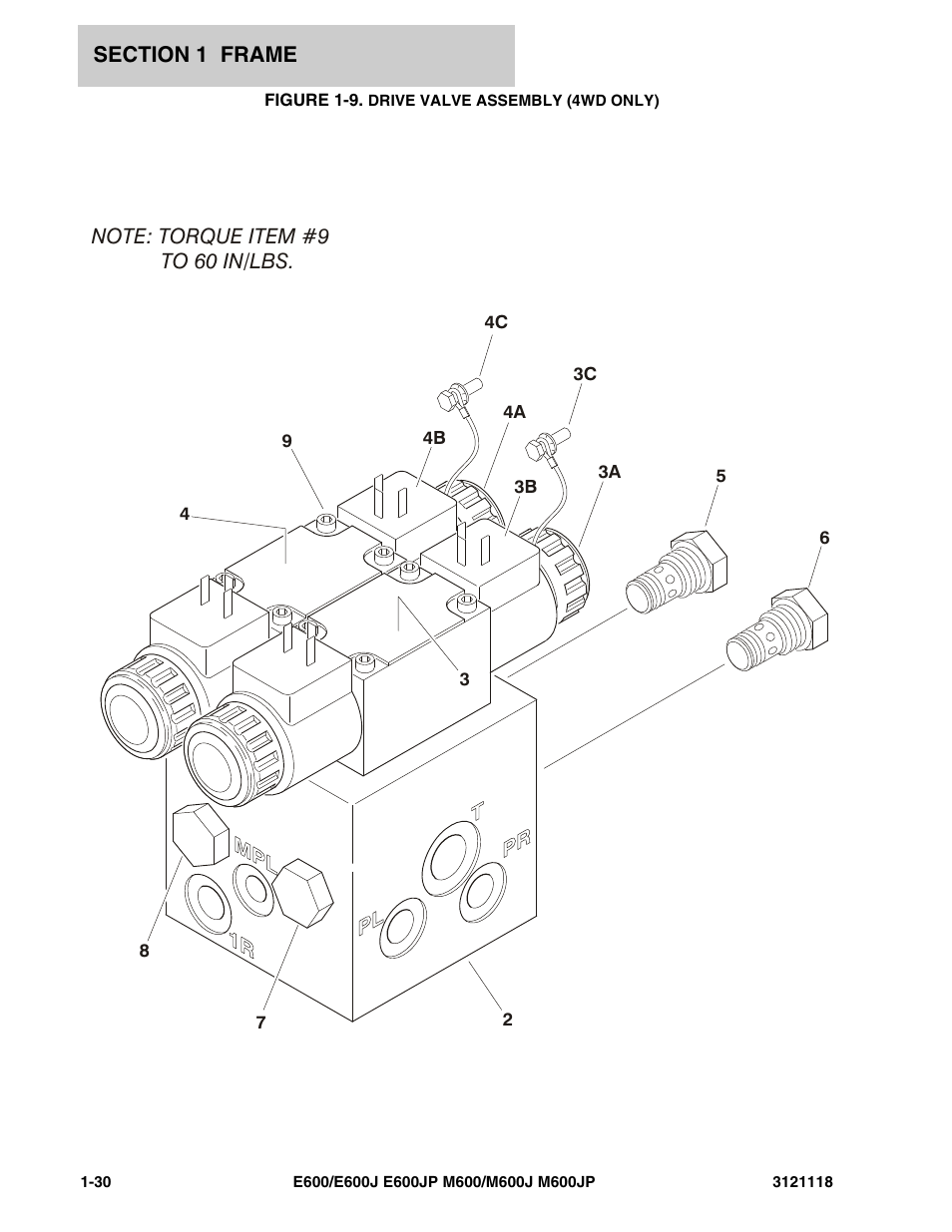 Figure 1-9. drive valve assembly (4wd only) | JLG M600 ANSI Parts Manual User Manual | Page 36 / 258