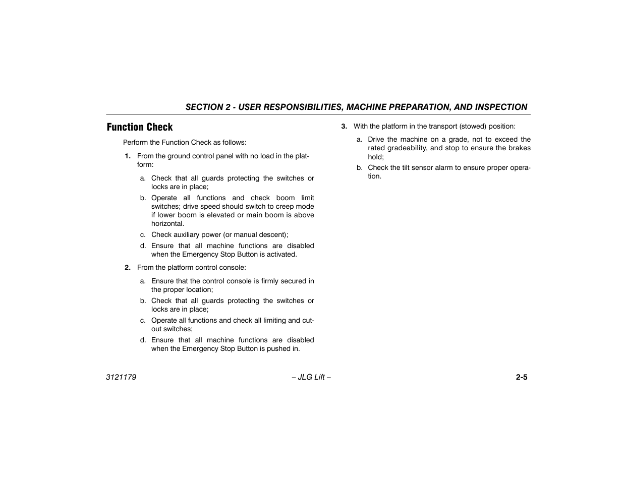 Function check, Function check -5 | JLG 510AJ Operator Manual User Manual | Page 27 / 132