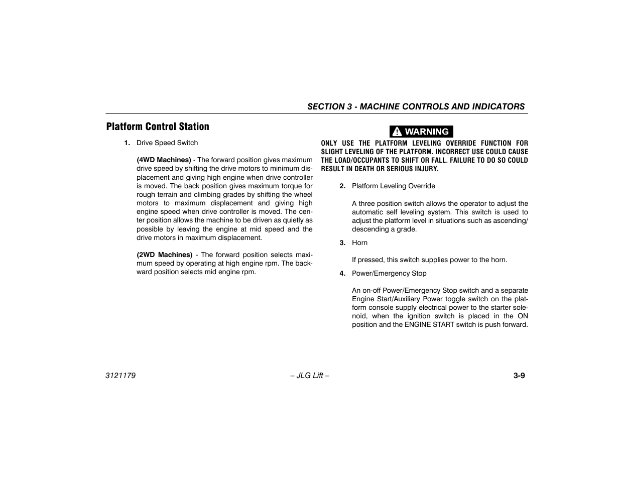 Platform control station, Platform control station -9 | JLG 510AJ Operator Manual User Manual | Page 43 / 132