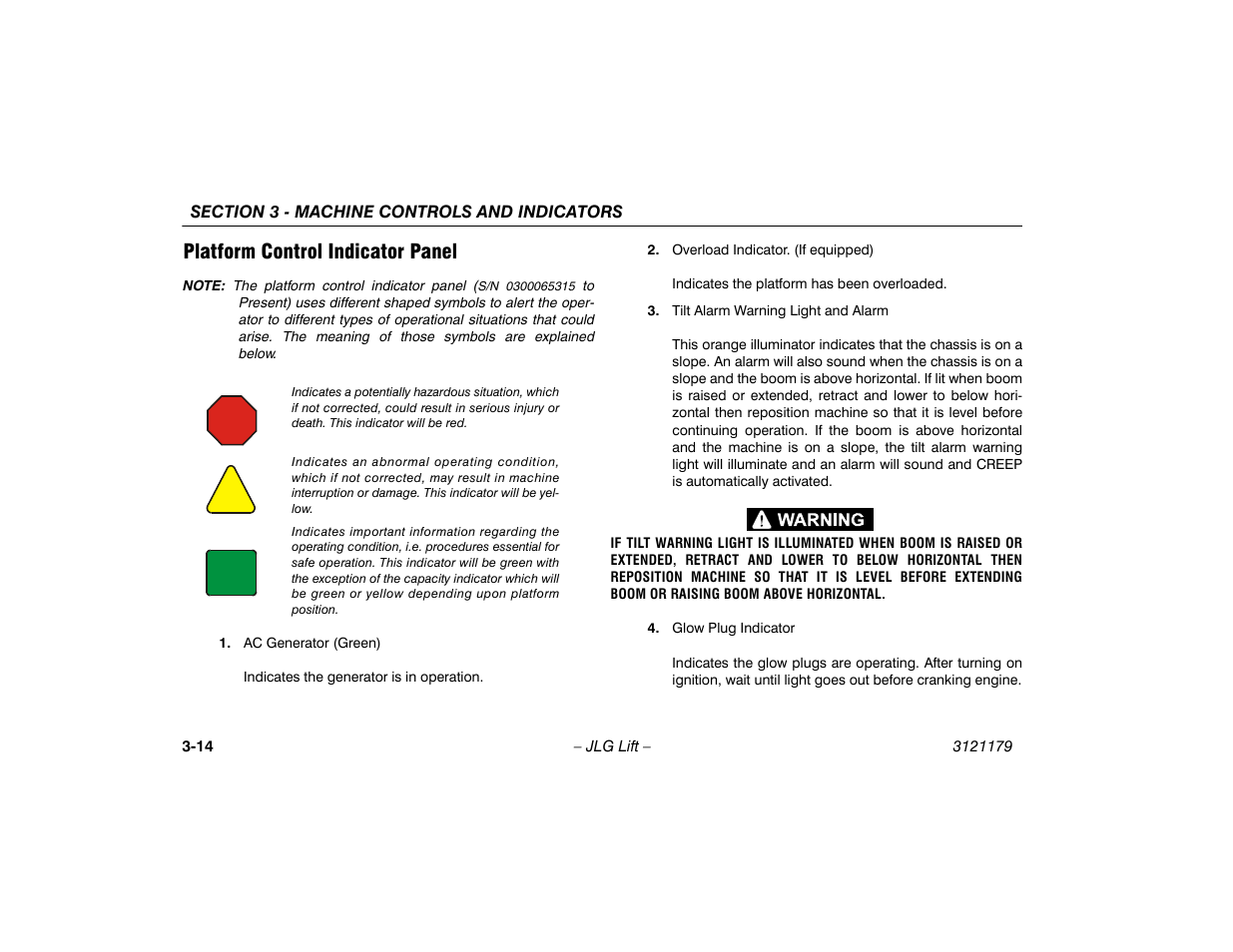 Platform control indicator panel, Platform control indicator panel -14 | JLG 510AJ Operator Manual User Manual | Page 48 / 132