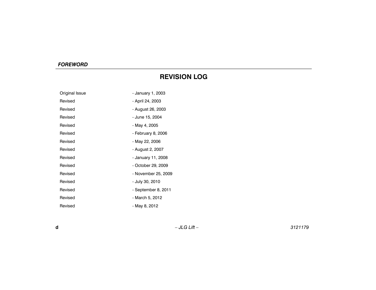 Revision log | JLG 510AJ Operator Manual User Manual | Page 6 / 132