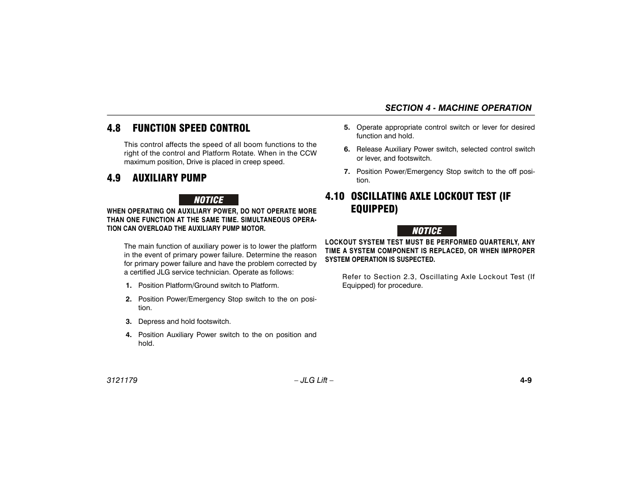 8 function speed control, 9 auxiliary pump, 10 oscillating axle lockout test (if equipped) | If equipped) -9 | JLG 510AJ Operator Manual User Manual | Page 63 / 132