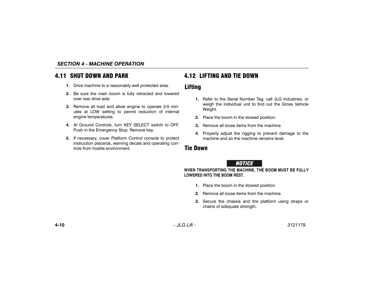 11 shut down and park, 12 lifting and tie down, Lifting | Tie down, Lifting -10 tie down -10, 12 lifting and tie down lifting | JLG 510AJ Operator Manual User Manual | Page 64 / 132