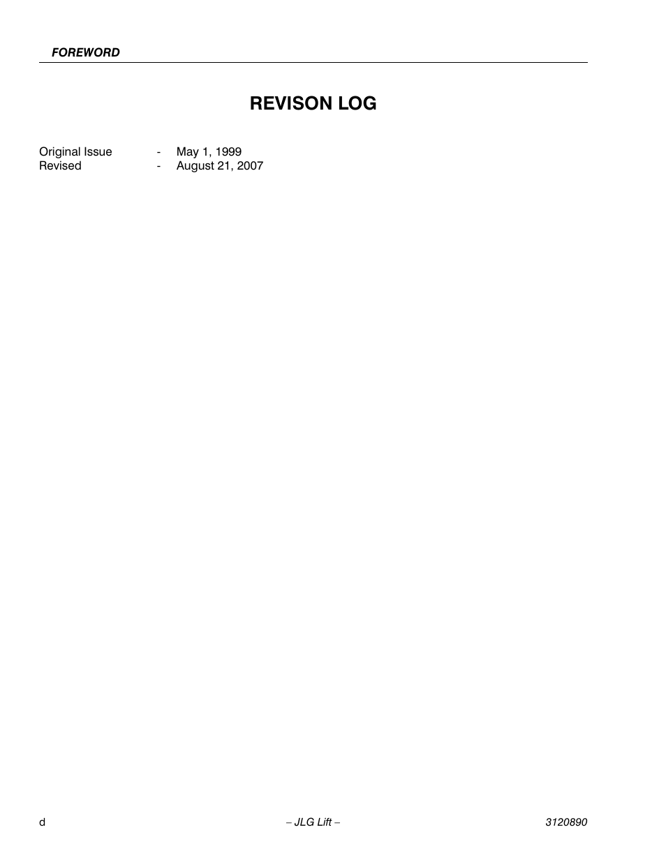 Revison log | JLG 80HX_HX+6 Operator Manual User Manual | Page 5 / 82