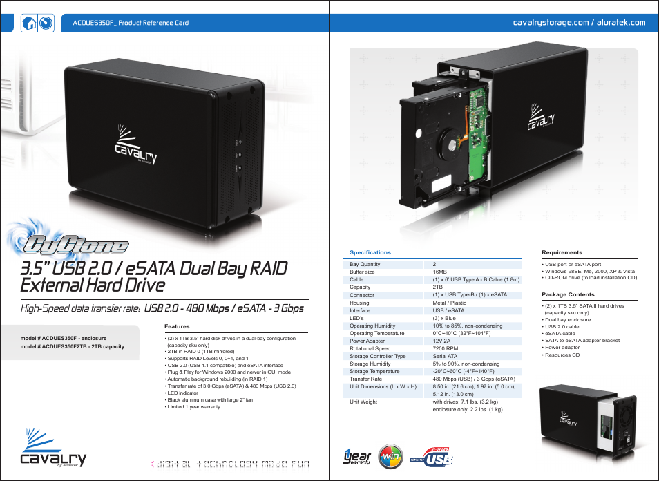 Aluratek ACDUES350F2TB User Manual | 1 page