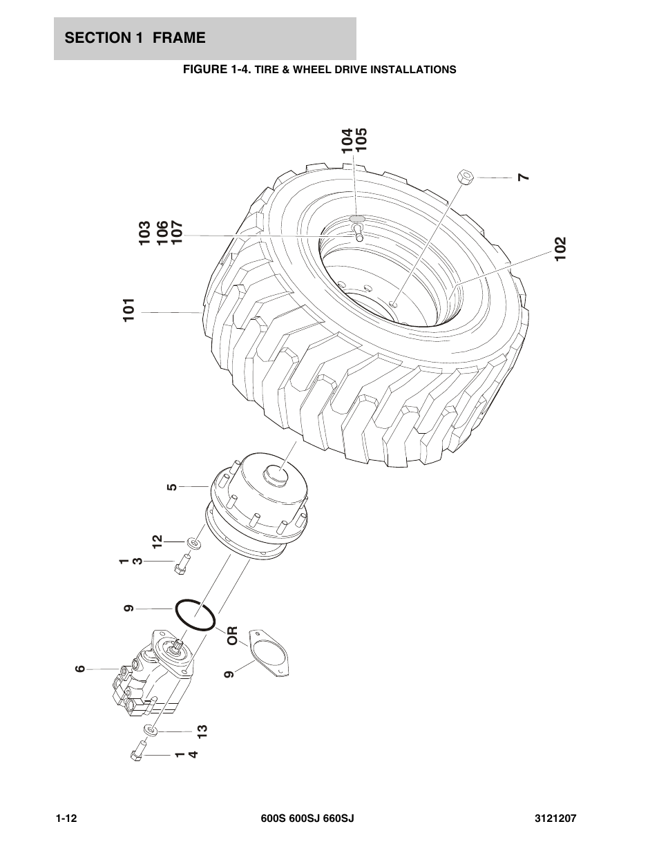 Figure 1-4. tire & wheel drive installations, Tire | JLG 660SJ Parts Manual User Manual | Page 20 / 404