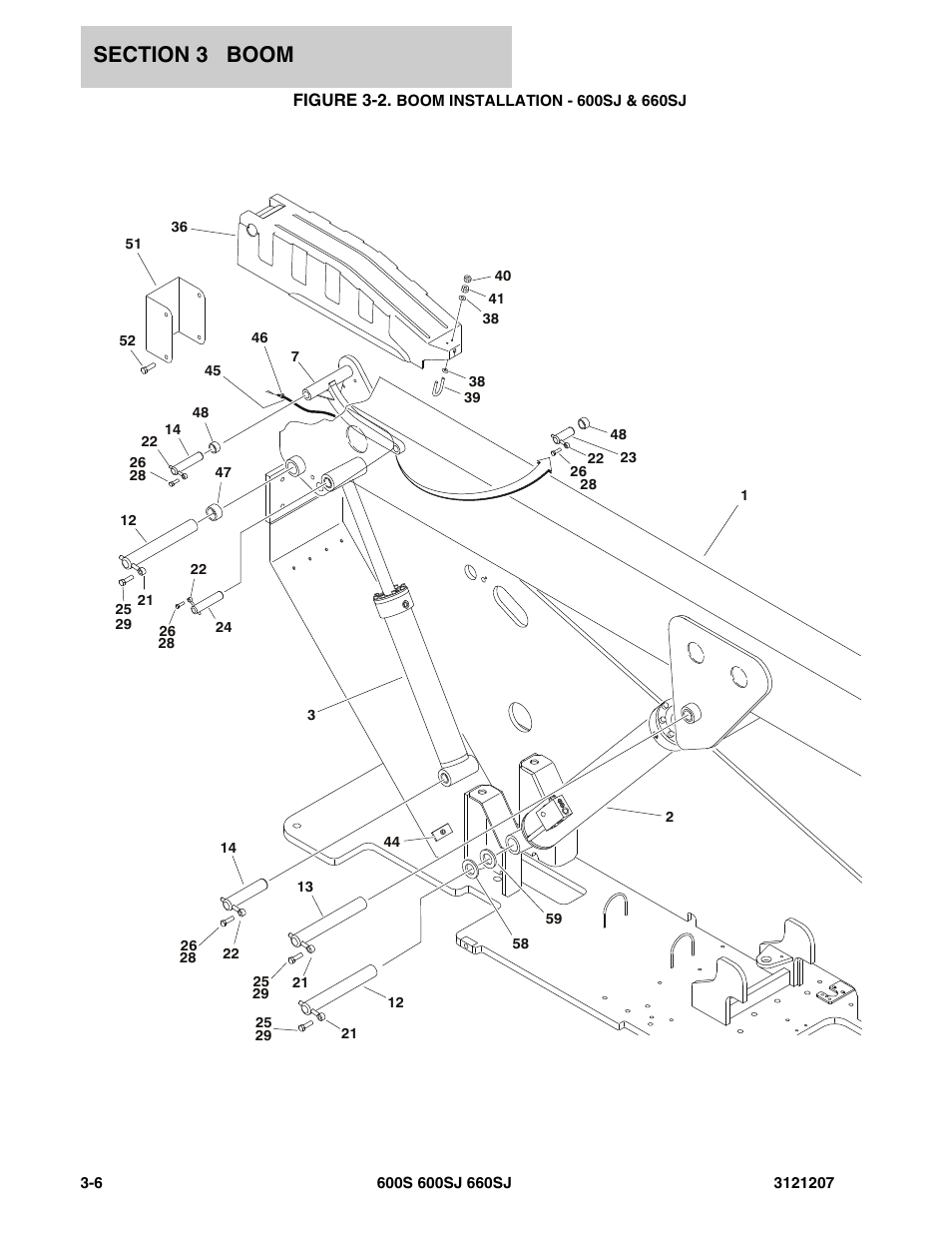 Figure 3-2. boom installation - 600sj & 660sj | JLG 660SJ Parts Manual User Manual | Page 206 / 404