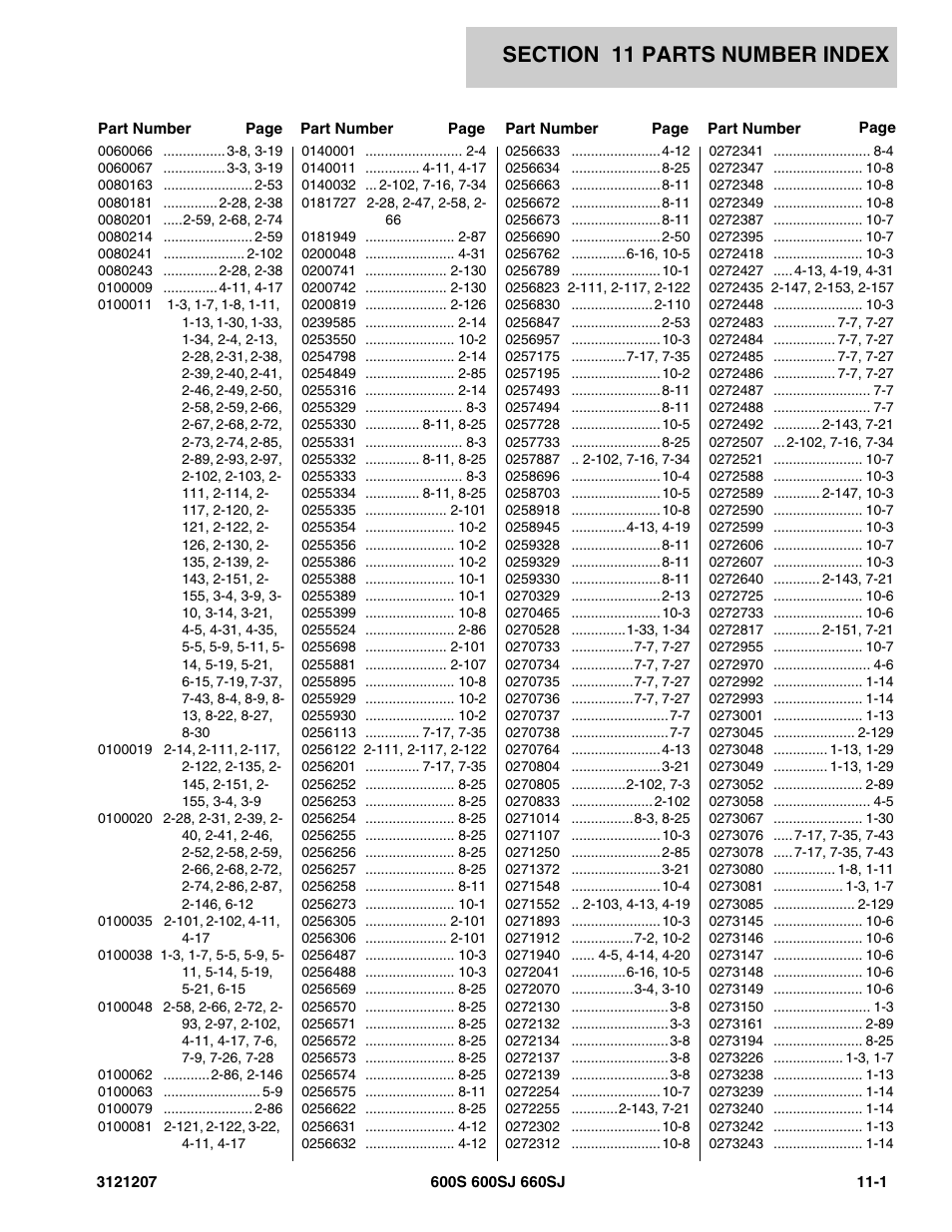 Section 11 parts number index, 11 - parts number index -1 | JLG 660SJ Parts Manual User Manual | Page 385 / 404