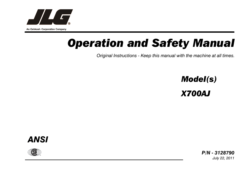 JLG X700AJ Operator Manual User Manual | 124 pages