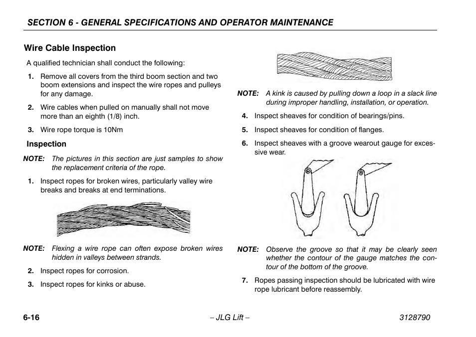 Wire cable inspection, Wire cable inspection -16 | JLG X700AJ Operator Manual User Manual | Page 112 / 124