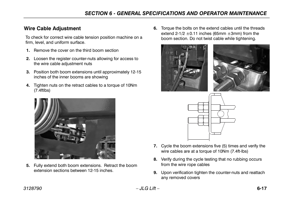 Wire cable adjustment, Wire cable adjustment -17 | JLG X700AJ Operator Manual User Manual | Page 113 / 124