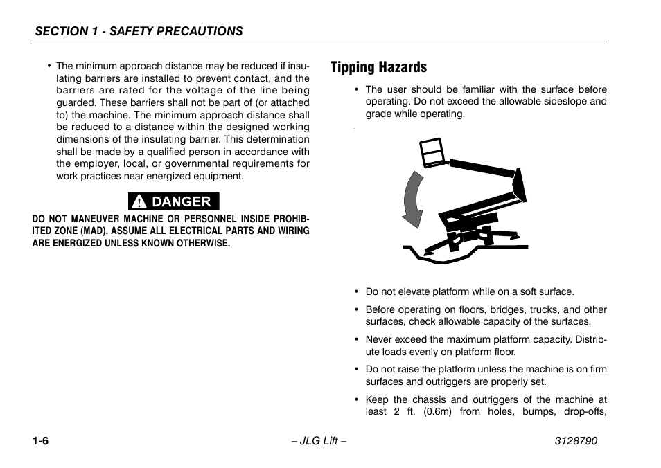 Tipping hazards, Tipping hazards -6 | JLG X700AJ Operator Manual User Manual | Page 16 / 124