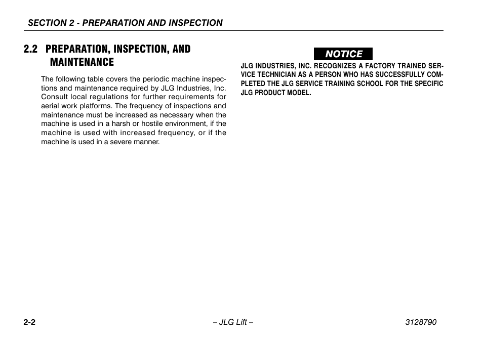 2 preparation, inspection, and maintenance, 2 preparation, inspection, and, Maintenance -2 | JLG X700AJ Operator Manual User Manual | Page 22 / 124