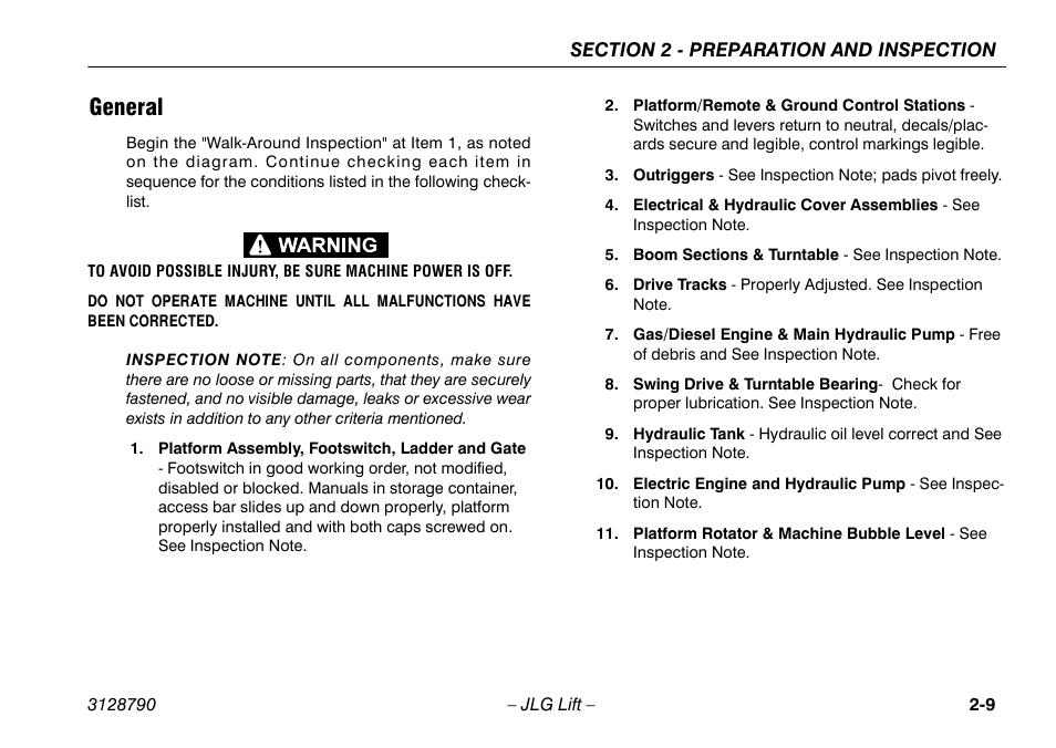 General, General -9 | JLG X700AJ Operator Manual User Manual | Page 29 / 124