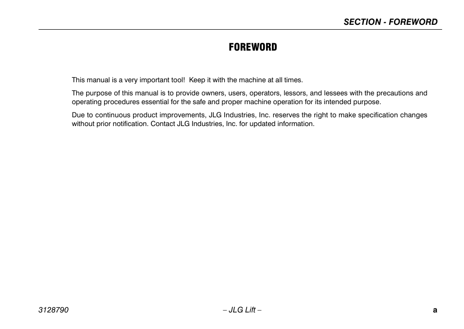 Foreword | JLG X700AJ Operator Manual User Manual | Page 3 / 124