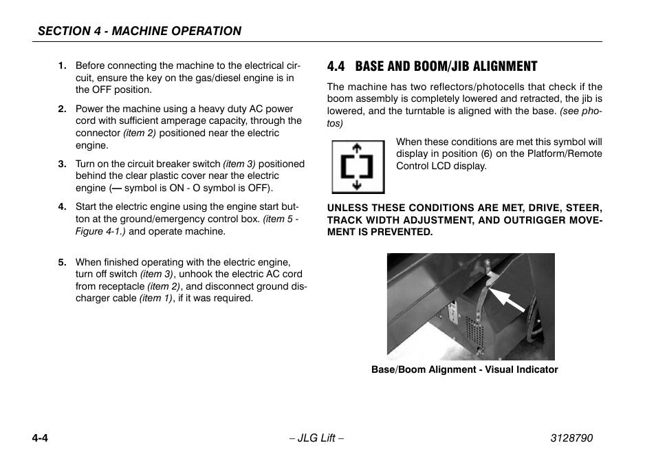 4 base and boom/jib alignment, 4 base and boom/jib alignment -4 | JLG X700AJ Operator Manual User Manual | Page 50 / 124
