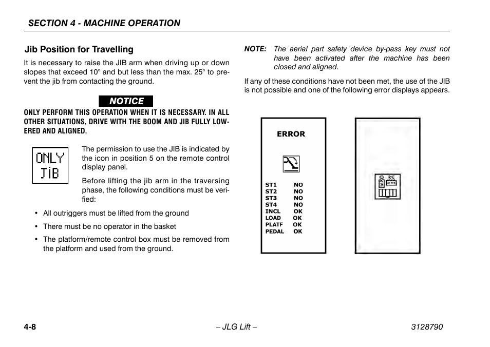 Jib position for travelling, Jib position for travelling -8 | JLG X700AJ Operator Manual User Manual | Page 54 / 124