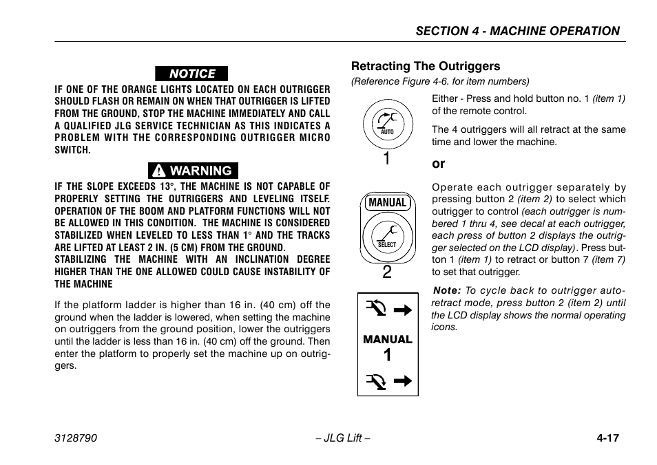 Retracting the outriggers -17 | JLG X700AJ Operator Manual User Manual | Page 63 / 124