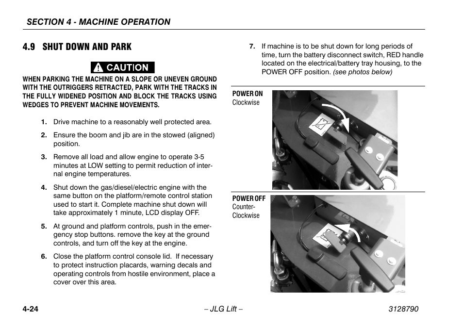 9 shut down and park, 9 shut down and park -24 | JLG X700AJ Operator Manual User Manual | Page 70 / 124