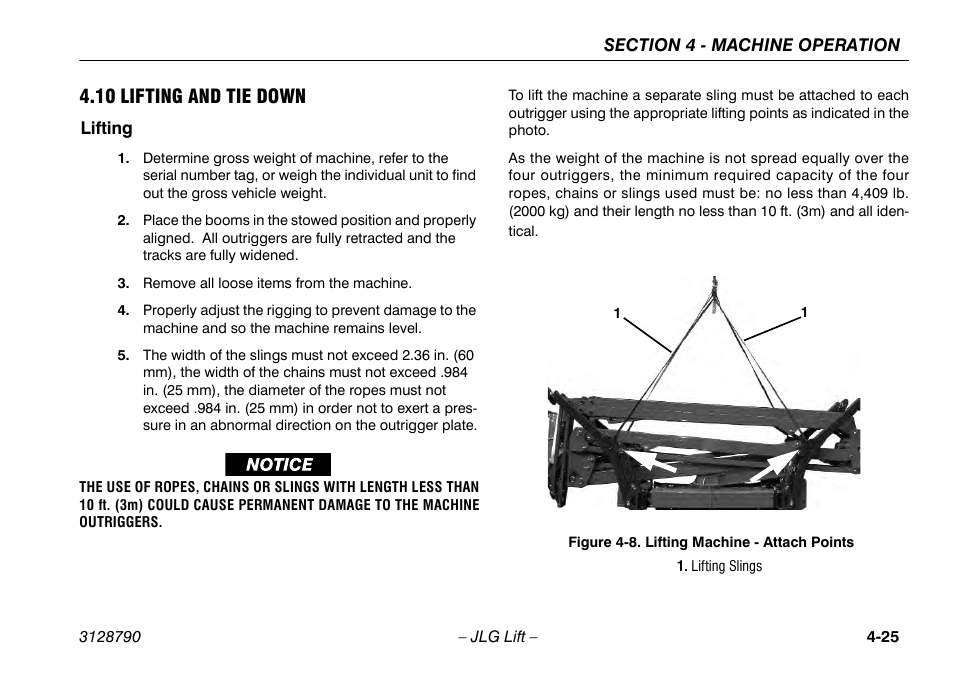 10 lifting and tie down, Lifting, 10 lifting and tie down -25 | Lifting -25, Lifting machine - attach points -25 | JLG X700AJ Operator Manual User Manual | Page 71 / 124