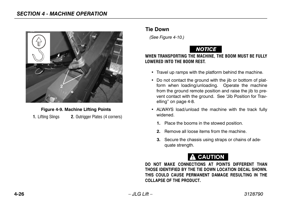 Tie down, Tie down -26, Machine lifting points -26 | JLG X700AJ Operator Manual User Manual | Page 72 / 124