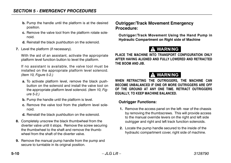Outrigger/track movement emergency procedure, Outrigger/track movement emergency procedure -10 | JLG X700AJ Operator Manual User Manual | Page 90 / 124