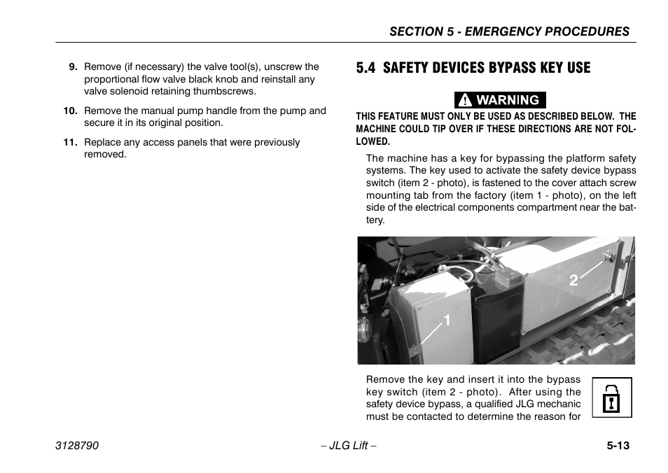 4 safety devices bypass key use, 4 safety devices bypass key use -13 | JLG X700AJ Operator Manual User Manual | Page 93 / 124