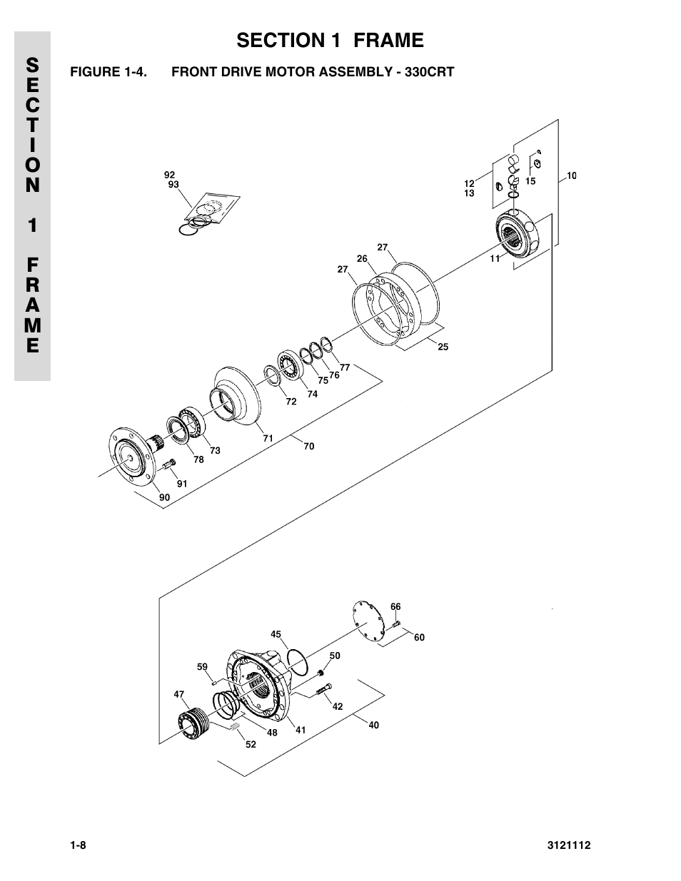 Figure 1-4. front drive motor assembly - 330crt | JLG 400CRT ANSI Parts Manual User Manual | Page 14 / 164