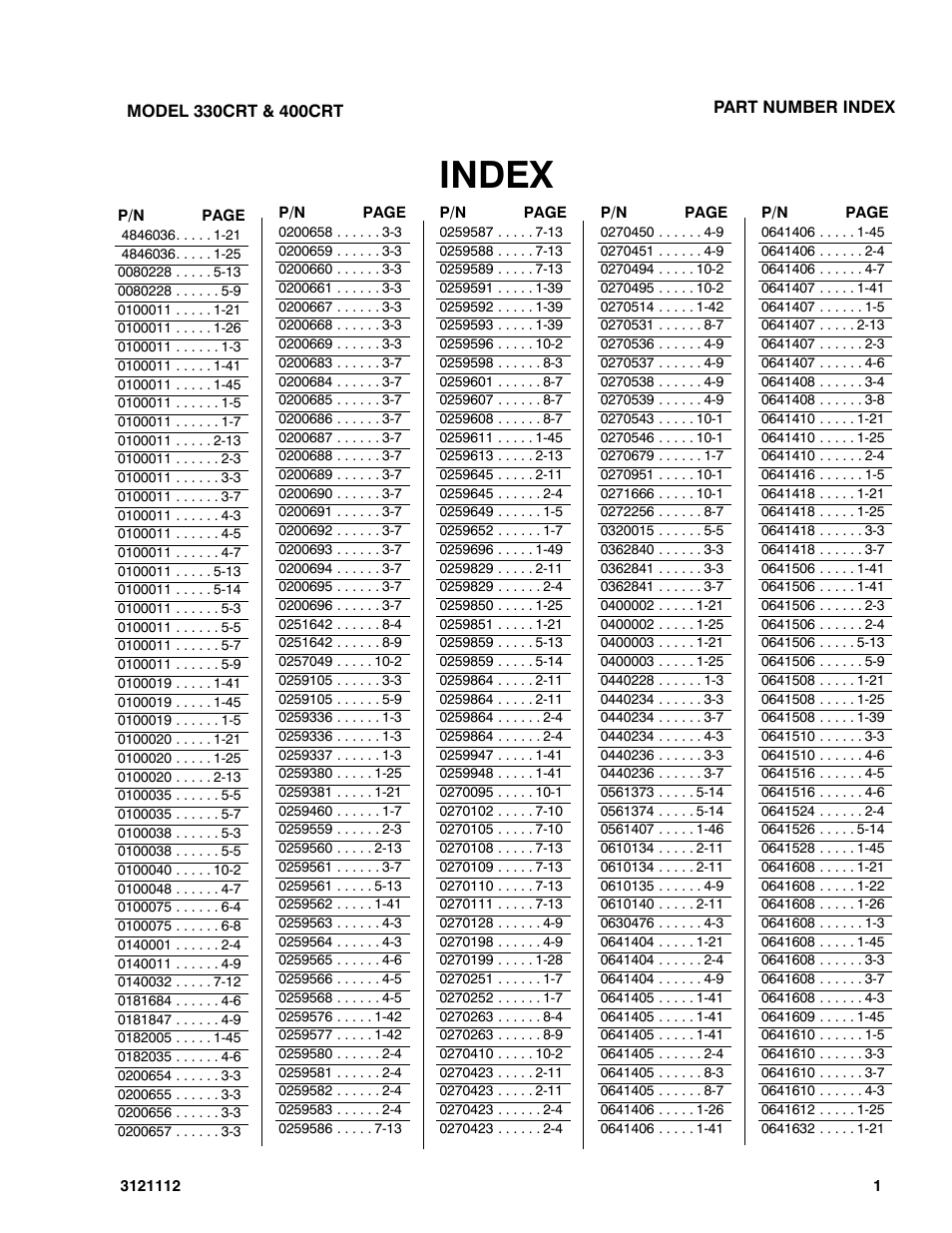 Index | JLG 400CRT ANSI Parts Manual User Manual | Page 155 / 164