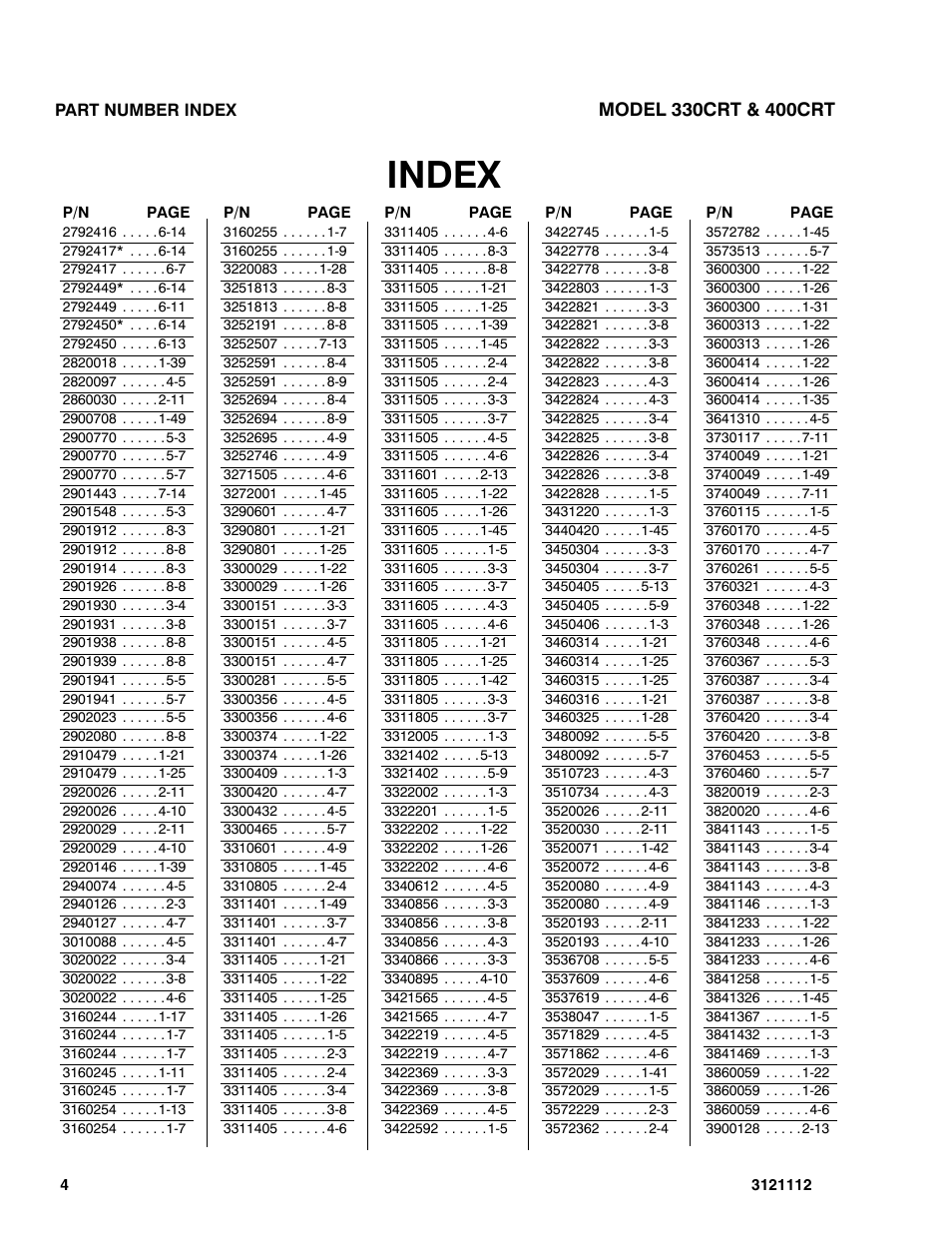 Index | JLG 400CRT ANSI Parts Manual User Manual | Page 158 / 164