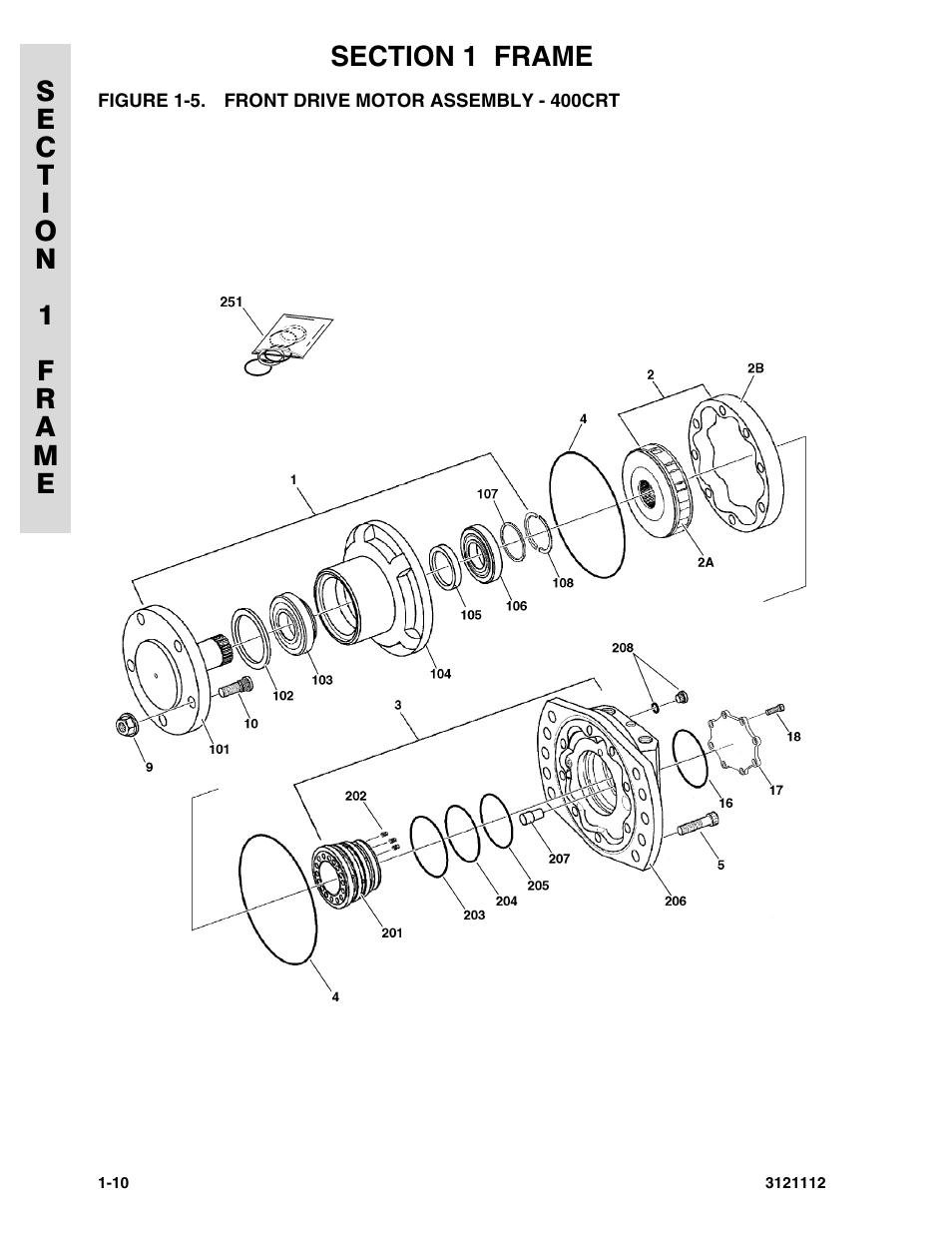 Figure 1-5. front drive motor assembly - 400crt | JLG 400CRT ANSI Parts Manual User Manual | Page 16 / 164