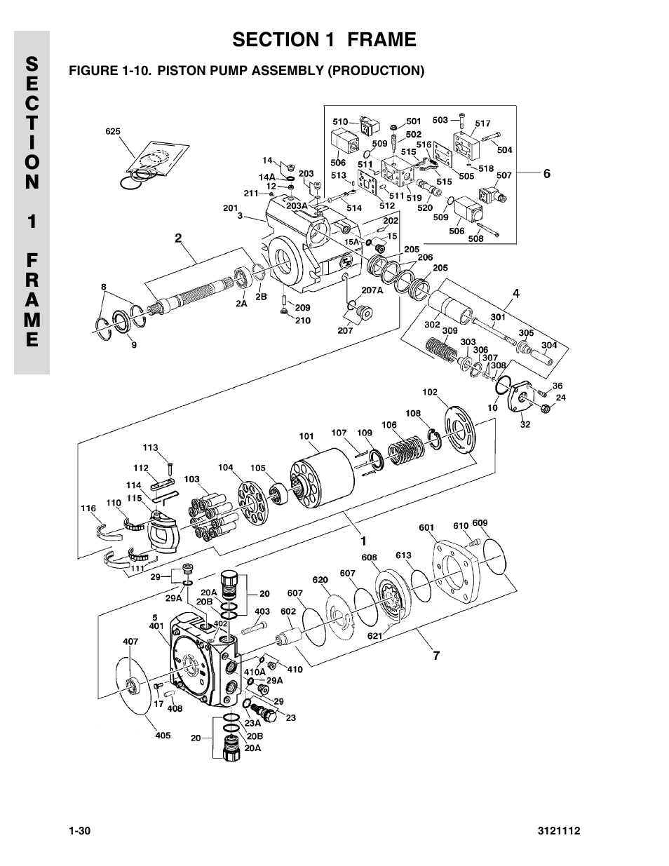 Figure 1-10. piston pump assembly (production) | JLG 400CRT ANSI Parts Manual User Manual | Page 36 / 164