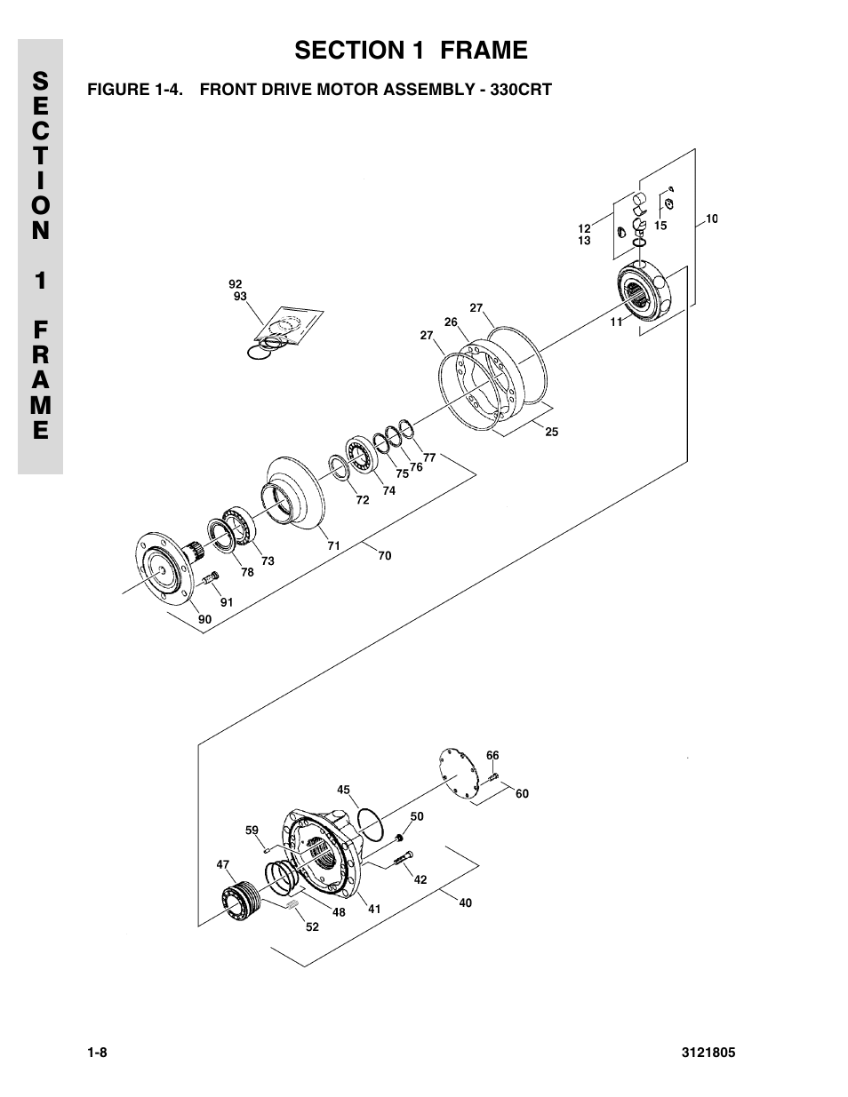 Figure 1-4. front drive motor assembly - 330crt | JLG 400CRT Parts Manual User Manual | Page 14 / 150