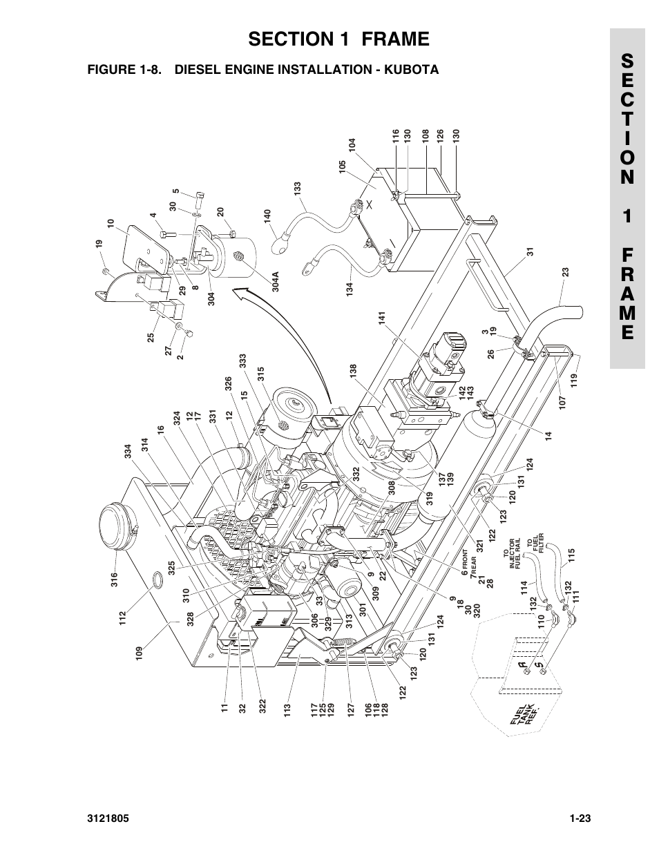 Figure 1-8. diesel engine installation - kubota | JLG 400CRT Parts Manual User Manual | Page 29 / 150