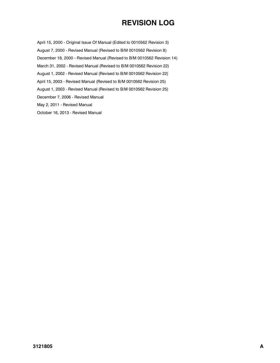 Revision log | JLG 400CRT Parts Manual User Manual | Page 3 / 150