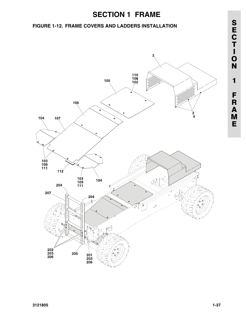 Figure 1-12. frame covers and ladders installation | JLG 400CRT Parts Manual User Manual | Page 43 / 150