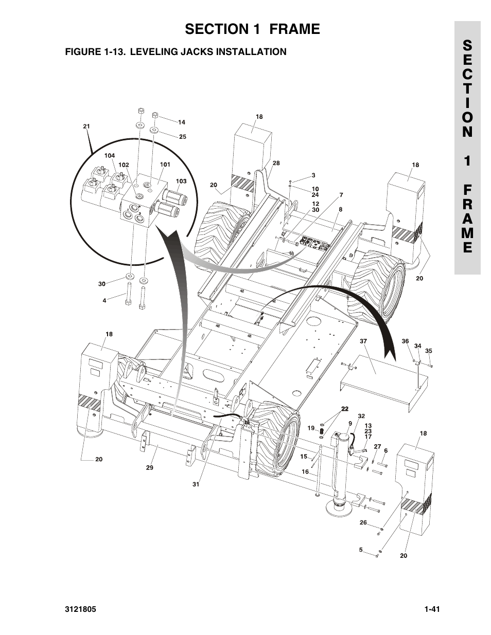 Figure 1-13. leveling jacks installation | JLG 400CRT Parts Manual User Manual | Page 47 / 150