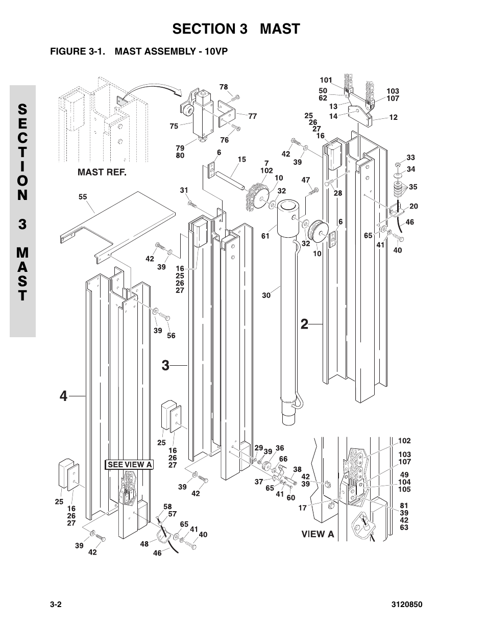 Figure 3-1. mast assembly - 10vp, Mast assembly - 10vp -2 | JLG 20VP (3120850) Parts Manual User Manual | Page 42 / 120