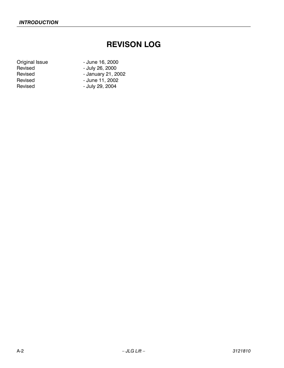 Revison log | JLG 120-SXJ Service Manual User Manual | Page 4 / 112