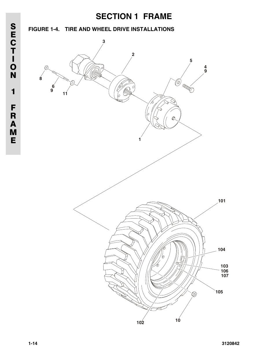 Figure 1-4. tire and wheel drive installations, Tire and wheel drive installations -14 | JLG 660SJ Parts Manual User Manual | Page 22 / 306
