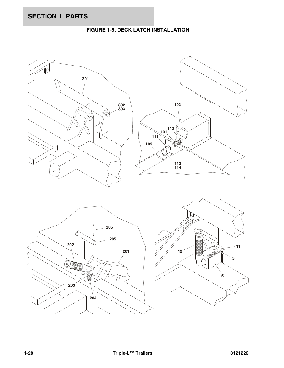 Figure 1-9. deck latch installation | JLG Triple-L Parts Manual User Manual | Page 36 / 106
