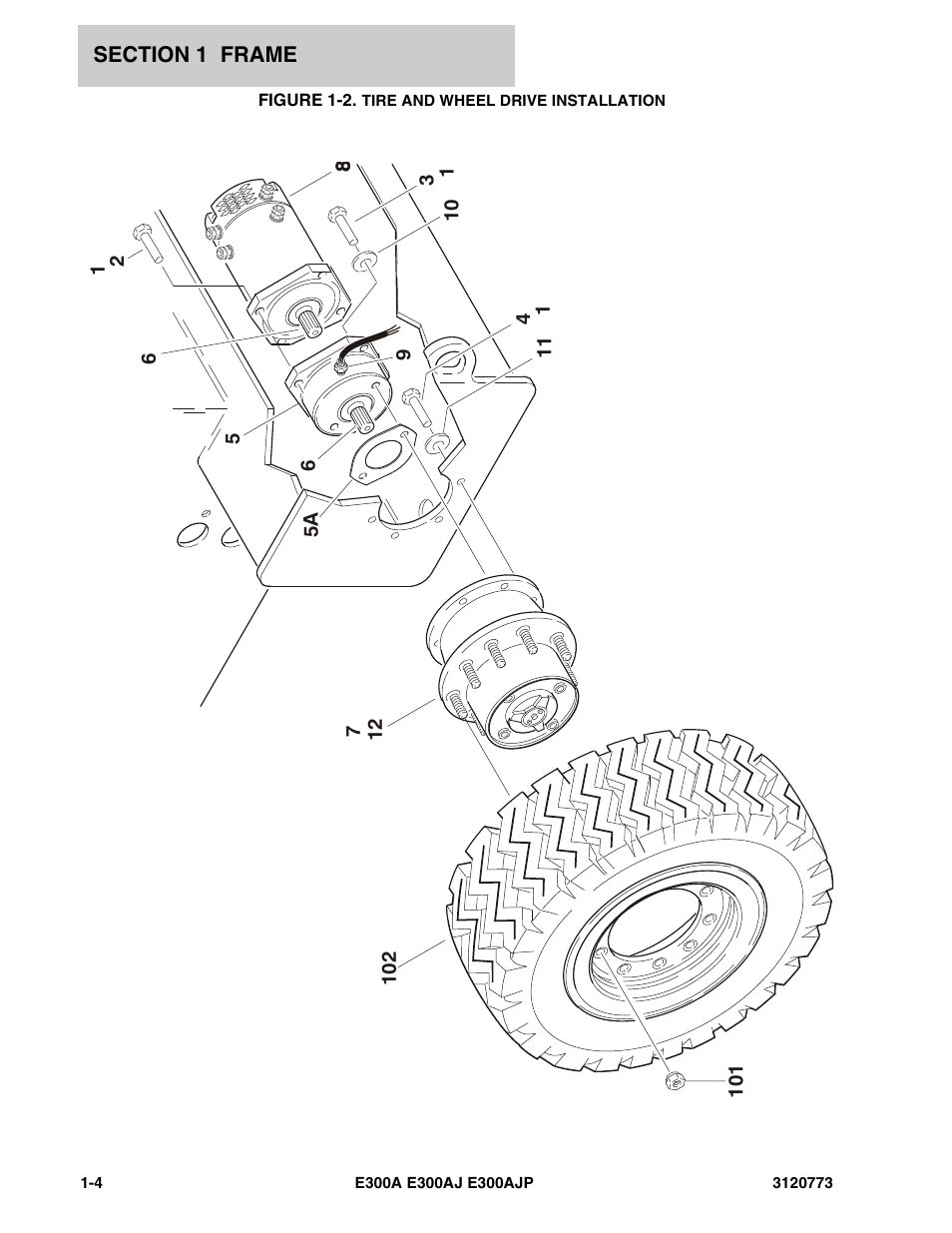 Figure 1-2. tire and wheel drive installation | JLG E300 ANSI Parts Manual User Manual | Page 10 / 208
