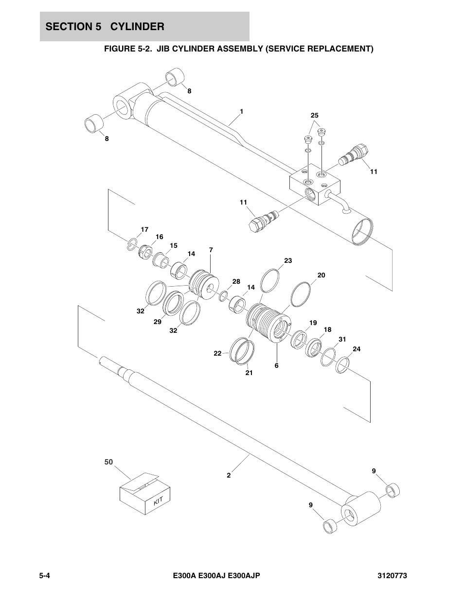 Jib cylinder assembly (service replacement) -4 | JLG E300 ANSI Parts Manual User Manual | Page 132 / 208