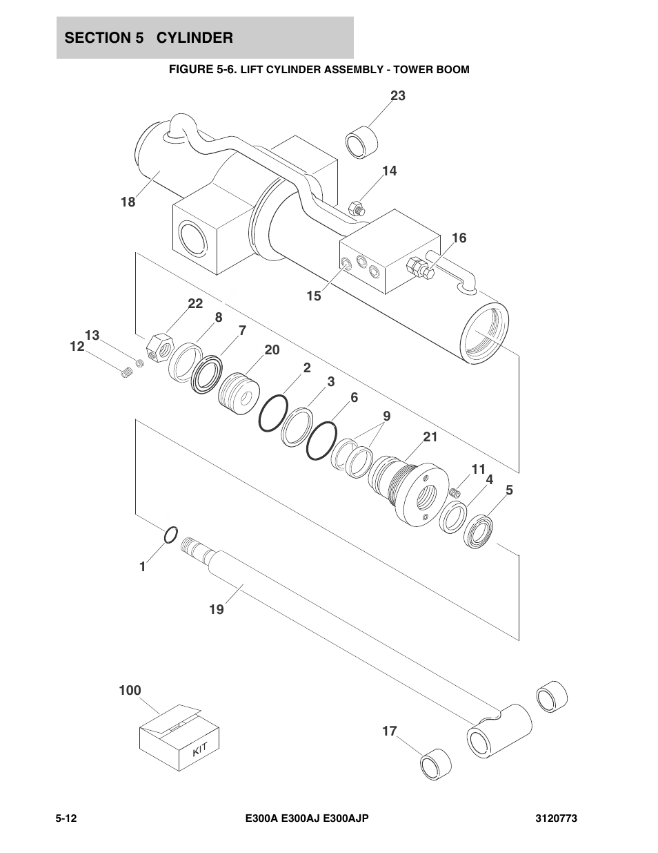 Figure 5-6. lift cylinder assembly - tower boom | JLG E300 ANSI Parts Manual User Manual | Page 140 / 208