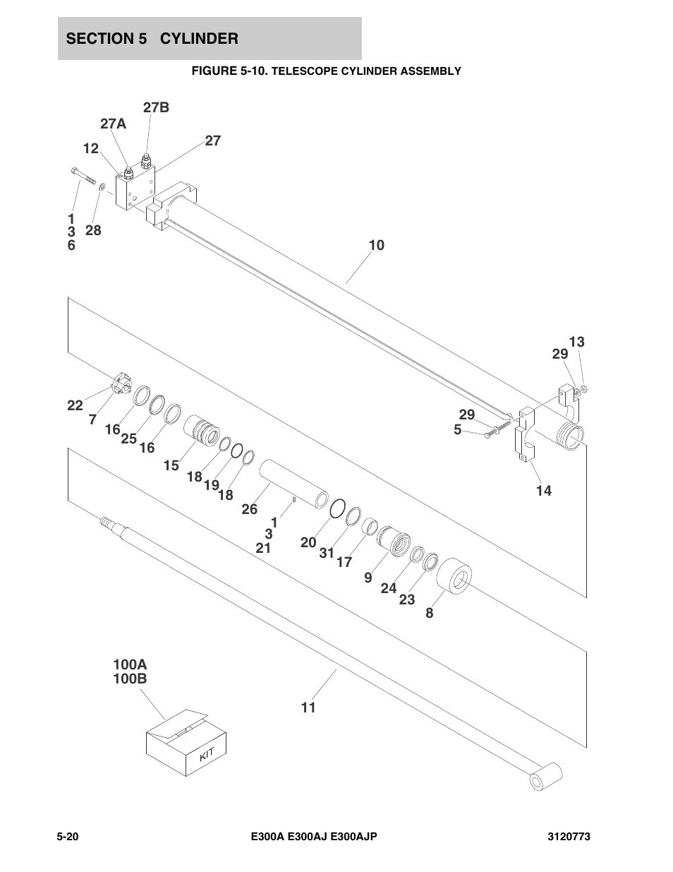 Figure 5-10. telescope cylinder assembly | JLG E300 ANSI Parts Manual User Manual | Page 148 / 208